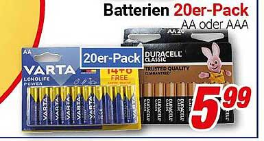 Batterien 20er-Pack AA oder AAA