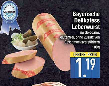Bayerische Delikatess Leberwurst im Golddarm, glutenfrei, ohne Zusatz von Geschmacksverstärkern - 100g