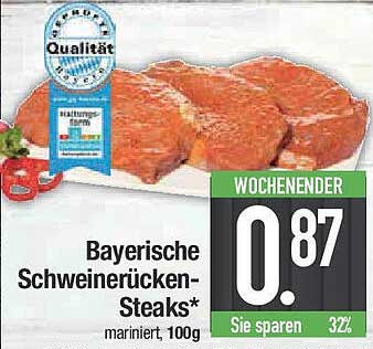 Bayerische Schweinerücken-Steaks* mariniert, 100g