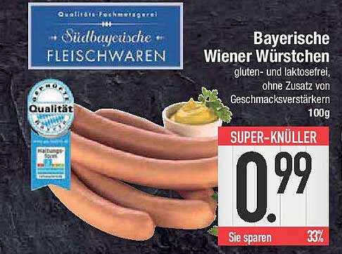 Bayerische Wiener Würstchen gluten- und laktosefrei, ohne Zusatz von Geschmacksverstärkern