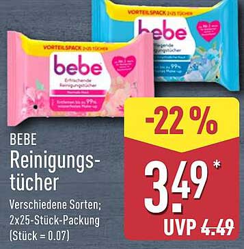 BEBE Reinigungstücher - 2x25-Stück-Packung