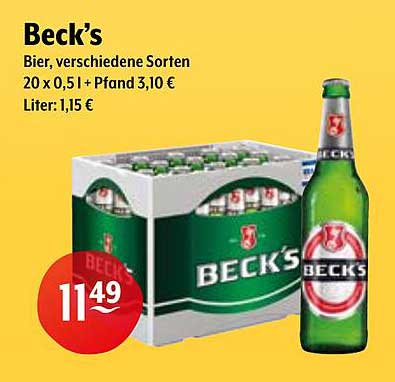 Beck's Bier, verschiedene Sorten, 20 x 0,5 l + Pfand 3,10 €