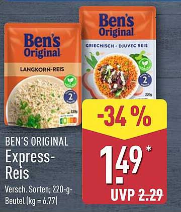 BEN'S ORIGINAL Express-Reis 220 g Beutel - Verschiedene Sorten