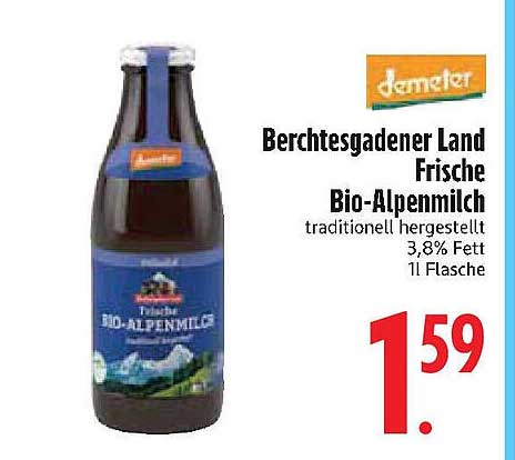 Berchtesgadener Land Frische Bio-Alpenmilch 1l Flasche