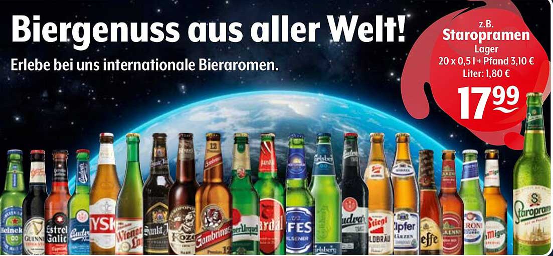 Biergenuss aus aller Welt! z.B. Staropramen Lager 20 x 0,5 l