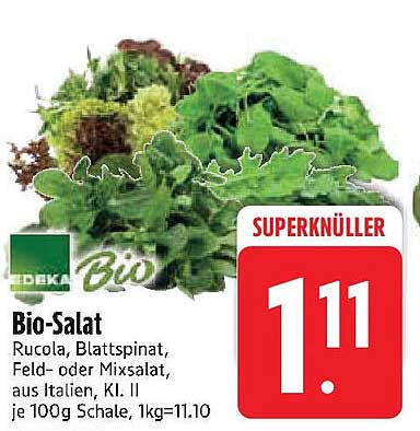 Bio-Salat - Rucola, Blattsalat, Feld- oder Mixsalat aus Italien, Kl. II