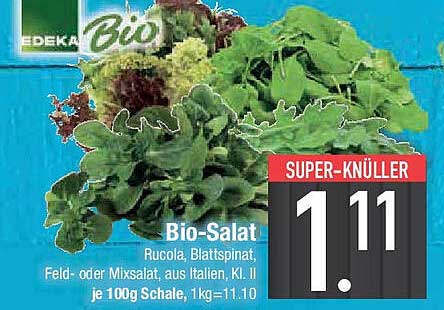 Bio-Salat - Rucola, Blattspinat, Feld- oder Mixsalat aus Italien, Kl. II