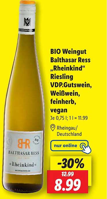 BIO Weingut Balthasar Ress „Rheinkind“ Riesling VDP.Gutswein, Weißwein, feinherb, vegan