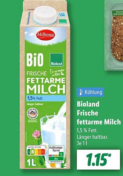 Bioland Frische fettarme Milch 1,5% Fett, 1L