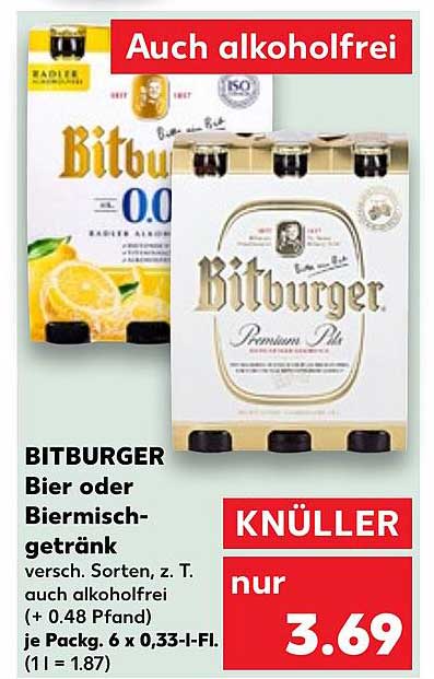 BITBURGER Bier oder Biermischgetränk 6er Pack