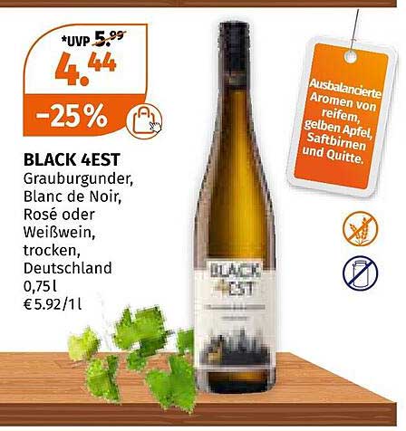 BLACK 4EST Grauburgunder, Blanc de Noir, Rosé oder Weißwein, trocken, Deutschland 0,75l