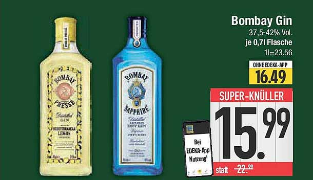 Bombay Gin 0,7 l Flasche - Super-Knüller Angebot