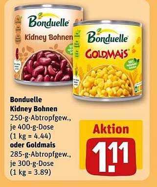 Bonduelle Kidney Bohnen oder Goldmais - Aktion für nur 1,11 €