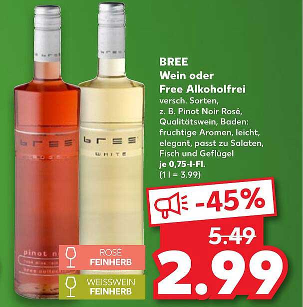 BREE Wein oder Free Alkoholfrei - verschiedene Sorten