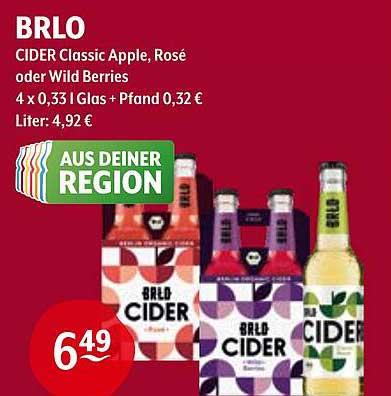 BRLO CIDER Classic Apple, Rosé oder Wild Berries