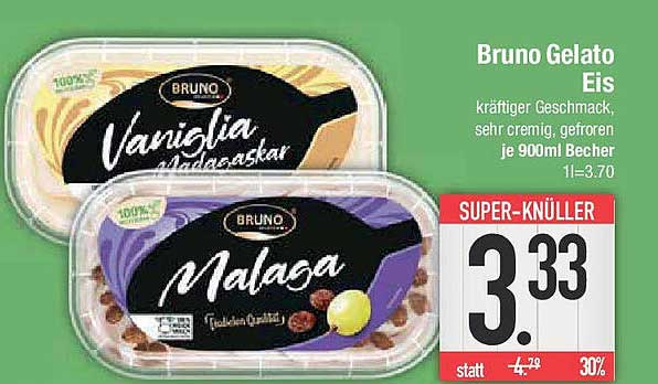 Bruno Gelato Eis – Vaniiglia und Malaga je 900ml Becher