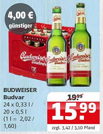 BUDWEISER Budvar 24 x 0,33 l / 20 x 0,5 l