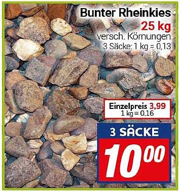 Bunter Rheinkies 25 kg - Verschiedene Körnungen
