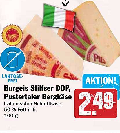 Burgeis Stilfser DOP, Pustertaler Bergkäse, italienischer Schnittkäse