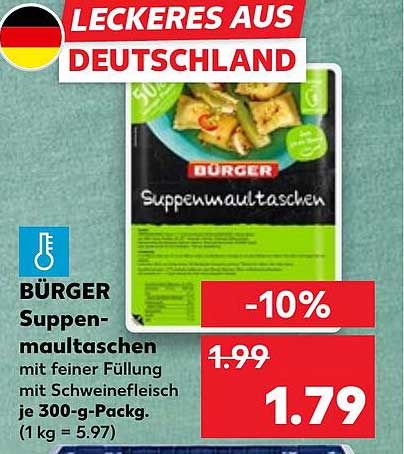BÜRGER Suppenmaultaschen mit feiner Füllung mit Schweinefleisch 300-g-Pack.