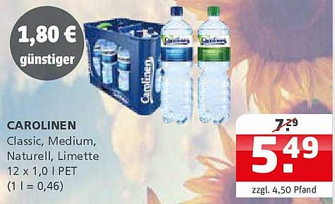 CAROLINEN Classic, Medium, Naturell, Limette 12 x 1,0 l PET
