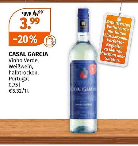 CASAL GARCIA Vinho Verde, Weißwein, halbtrocken, 0,75L