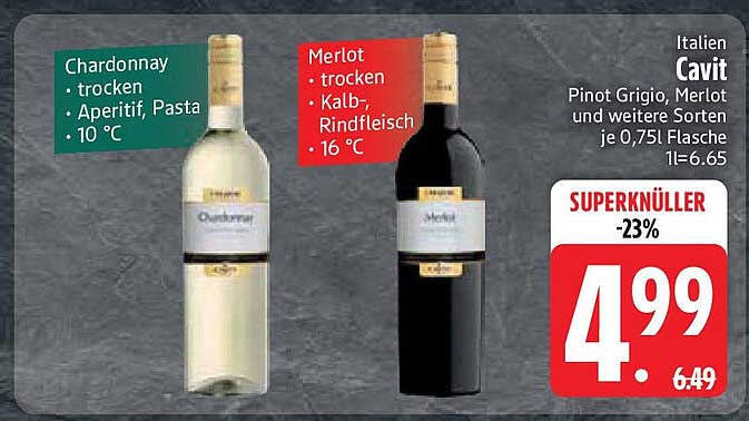 Cavit Chardonnay und Merlot 0,75L Flasche