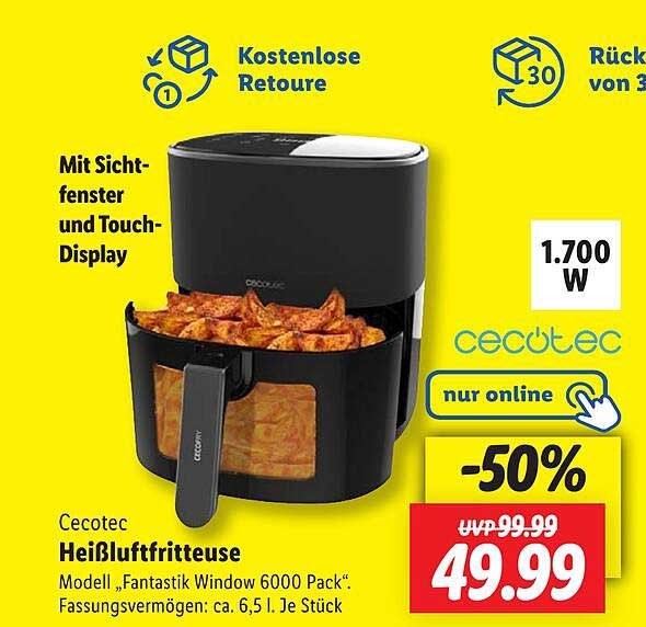Cecotec Heißluftfritteuse Modell 'Fantastik Window 6000 Pack'