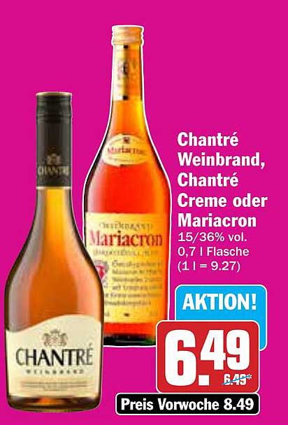 Chantré Weinbrand, Chantré Creme oder Mariacron - 0,7 l Flasche
