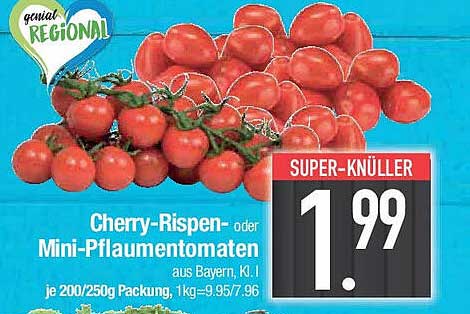 Cherry-Rispentomaten oder Mini-Pflaumentomaten aus Bayern