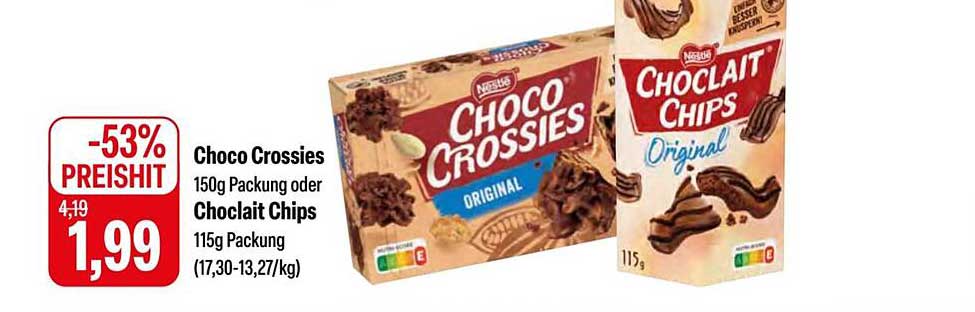 Choco Crossies 150g Packung oder Choclit Chips 115g Packung