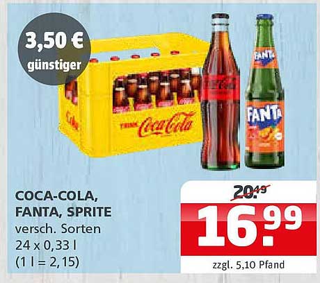 Coca-Cola, Fanta, Sprite – 24 x 0,33 l für nur 16,99 €