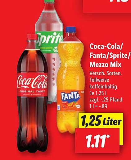 Coca-Cola/Fanta/Sprite/Mezzo Mix 1,25 Liter