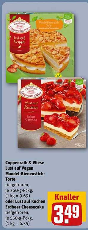 Coppenrath & Wiese Lust auf Vegan Mandel-Bienenstich-Torte oder Lust auf Kuchen Erdbeer Cheesecake