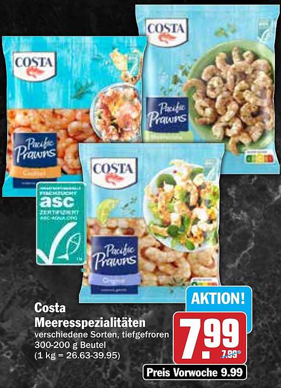 Costa Meerespezialitäten verschiedene Sorten, tiefgefroren 300-200 g Beutel
