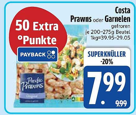 Costa Prawns oder Garnelen gefroren je 200-275g Beutel -20%