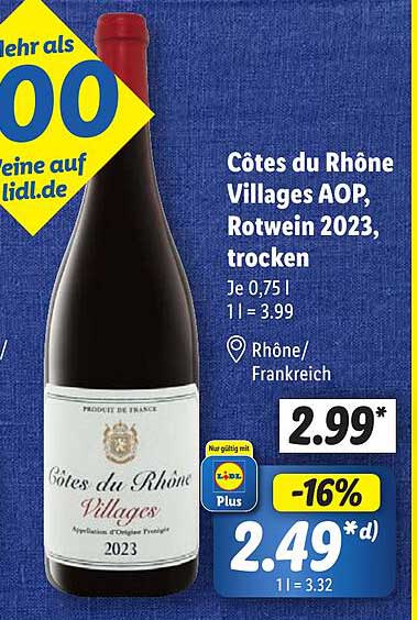 Côtes du Rhône Villages AOP, Rotwein 2023, trocken