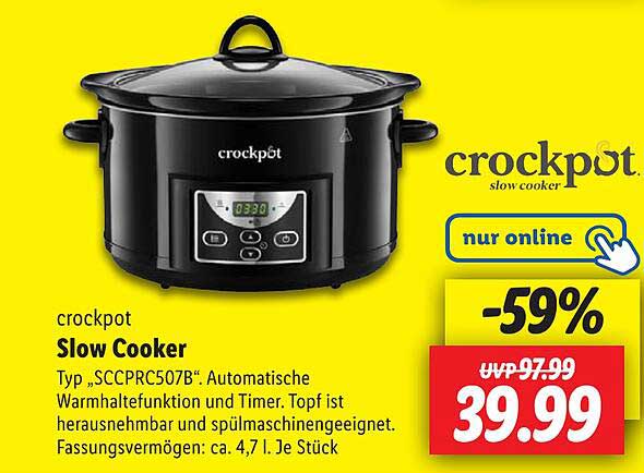Crockpot Slow Cooker Typ „SCCPRC507B“ - Automatische Warmhaltfunktion und Timer