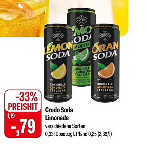 Crodo Soda Limonade verschiedene Sorten 0,33l