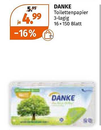 DANKE Toilettenpapier 3-lagig 16 × 150 Blatt