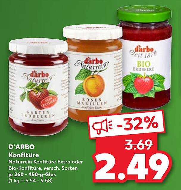 D'ARBO Konfitüre - Naturrein Konfitüre Extra oder Bio-Konfitüre, verschiedene Sorten