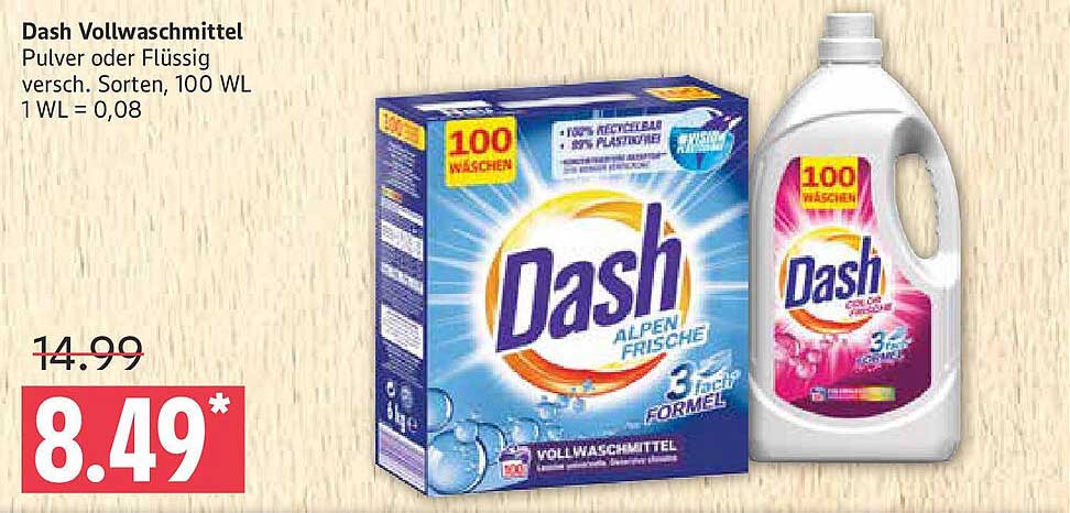 Dash Vollwaschmittel Pulver oder Flüssig 100 WL