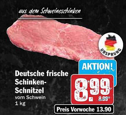 Deutsche frische Schinken-Schnitzel vom Schwein 1 kg