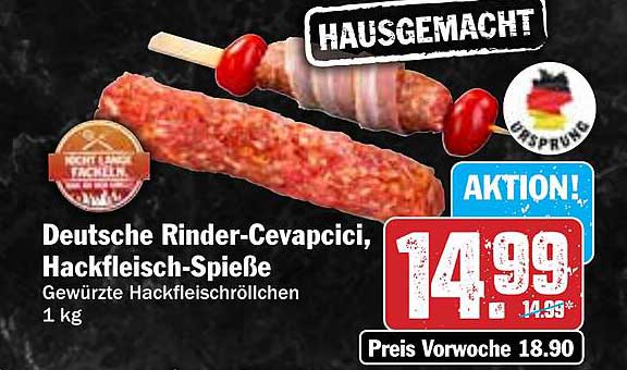 Deutsche Rinder-Cevapcici, Hackfleisch-Spieße - Gewürzte Hackfleischröllchen 1 kg
