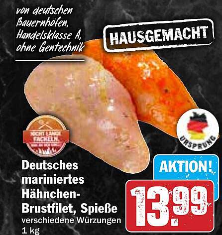 Deutsches mariniertes Hähnchen-Brustfilet, Spieße, verschiedene Würzungen 1 kg