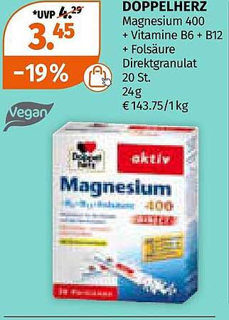 DOPPELHERZ Magnesium 400 + Vitamine B6 + B12 + Folsäure Direktgranulat 20 St.