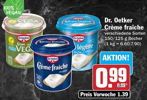 Dr. Oetker Crème fraîche verschiedene Sorten 150/125 g Becher