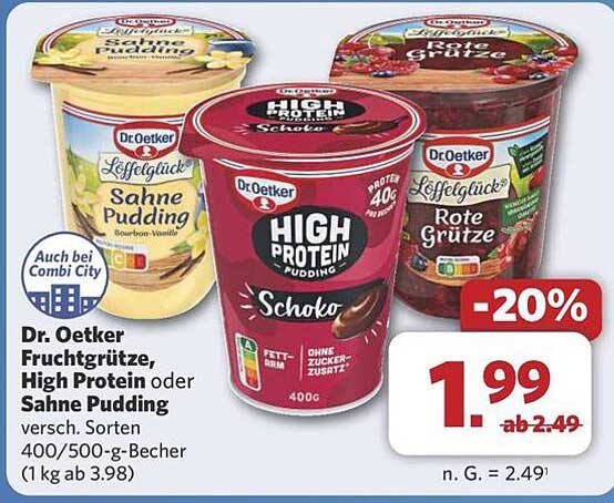 Dr. Oetker Fruchtgrütze, High Protein oder Sahne Pudding - 20% Rabatt