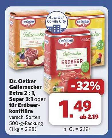Dr. Oetker Gelierzucker Extra 2:1, Super 3:1 oder für Erdbeer-Konfitüre