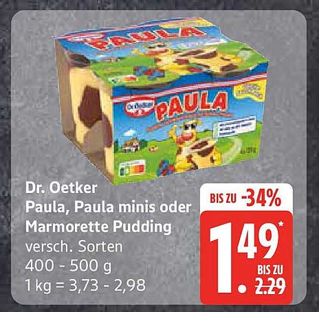 Dr. Oetker Paula, Paula minis oder Marmorette Pudding, verschiedene Sorten, 400 - 500 g